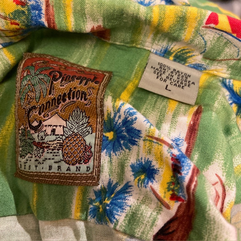 Pineapple Connection Vintage Hawaiian Green Print Shirt Size Large - Picture 4 of 7
